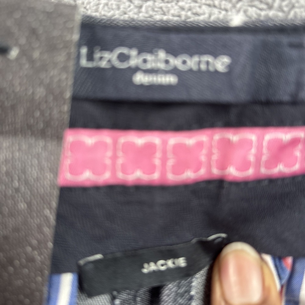 Liz Claiborne Pants Sz 6 Gray  Flat Front‎ Jackie Denim Hooks Zipper Pockets.New - Picture 2 of 16
